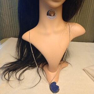 Geode Dark Blue Rock Crystal Necklace and Earrings Set 28 Inches